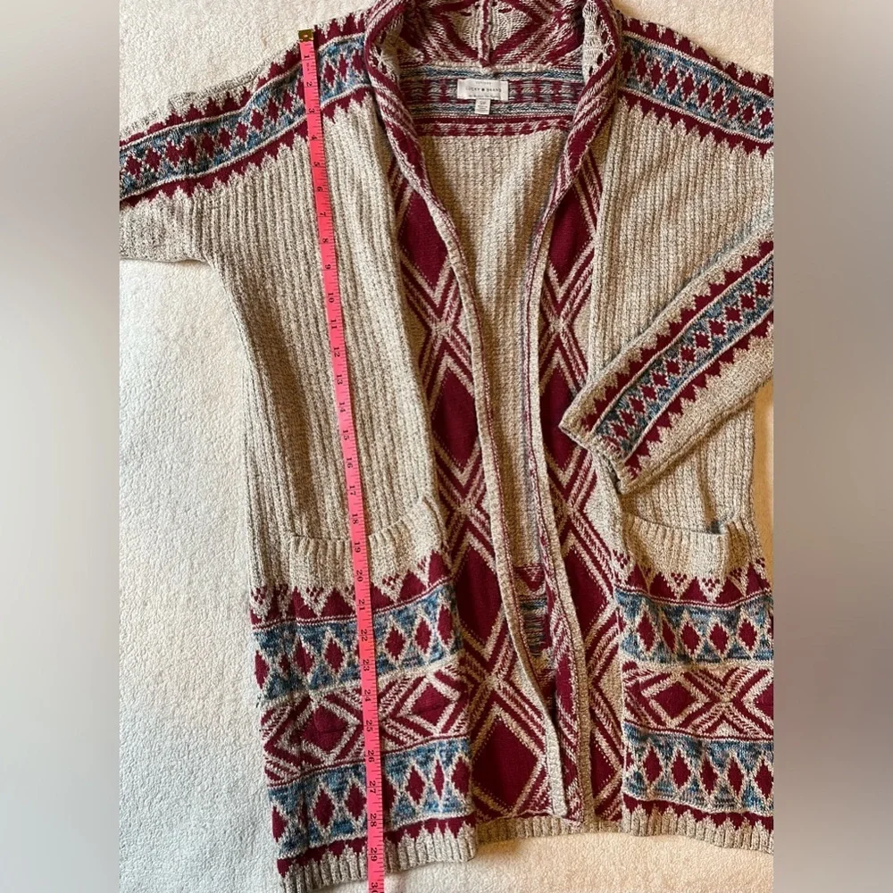 Lucky Brand Sweater. Open Front Cardigan. Tan Red. Women’s Sz Small